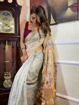 Beige Kora Silk Saree