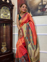 Carrot Orange Katan Silk Banarasi Handloom Saree