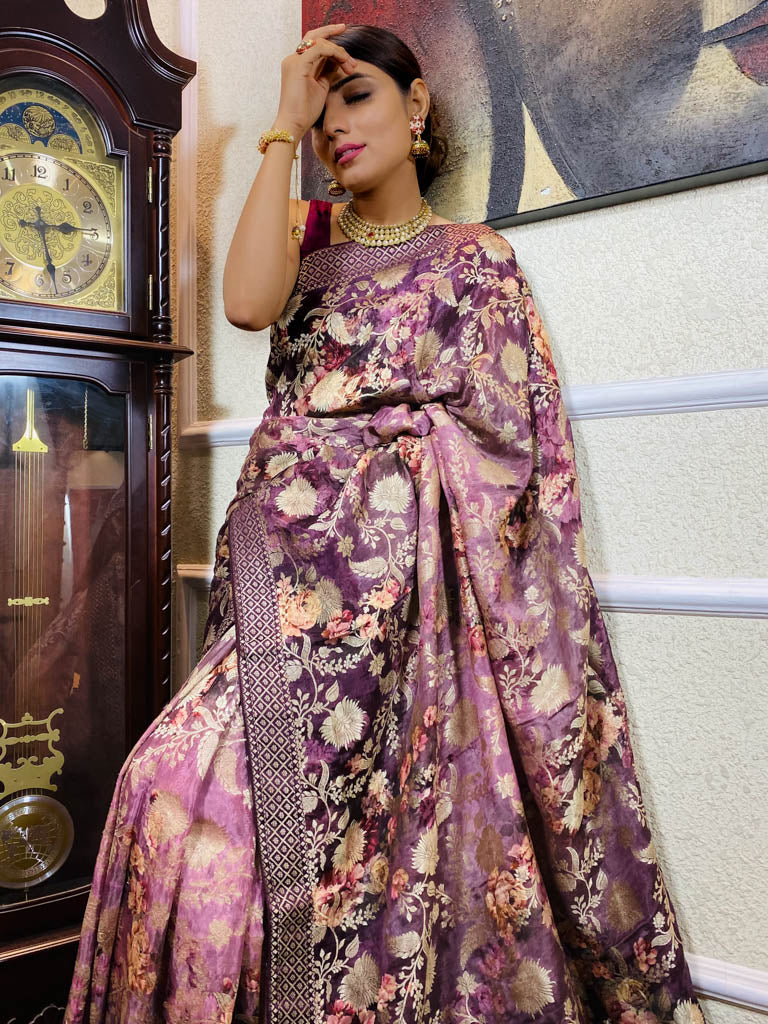 Sangria Magenta Designer Banarasi Silk Saree