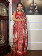 Off White Patola Tussar Silk Saree