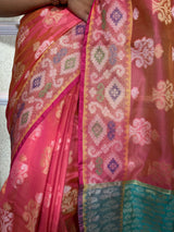 Carrot red Woven Cotton Silk Saree