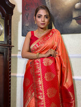 Pastel Peach Banarasi Handloom Silk Saree