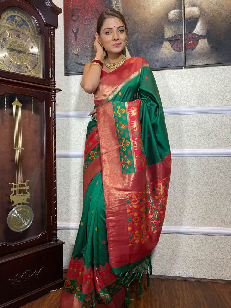 Pine Green Patola Silk Saree