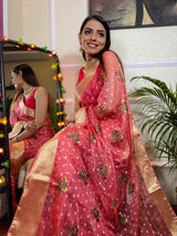 Onion Pink Organza Silk Saree