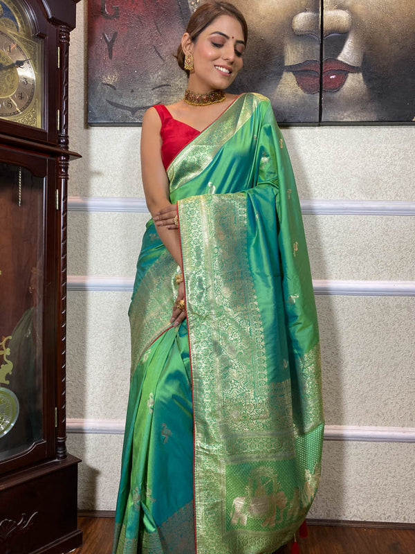 Parakeet Green Banarasi Silk Saree