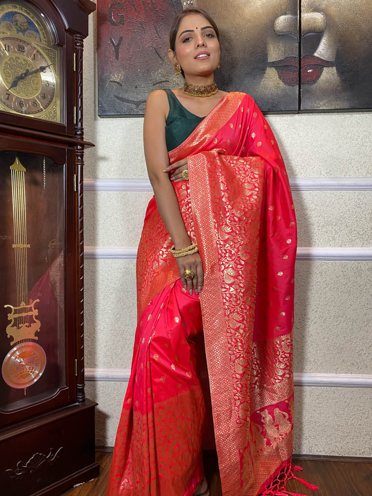 Punch Pink Banarasi Silk Saree