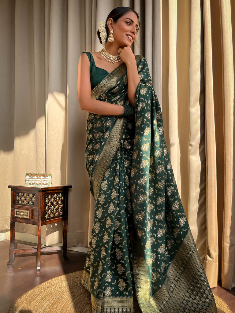 Bottle Green Banarasi Uppada Silk Saree