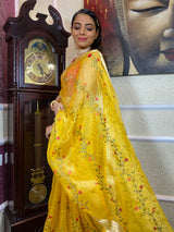 Canary Yellow Organza Silk Saree