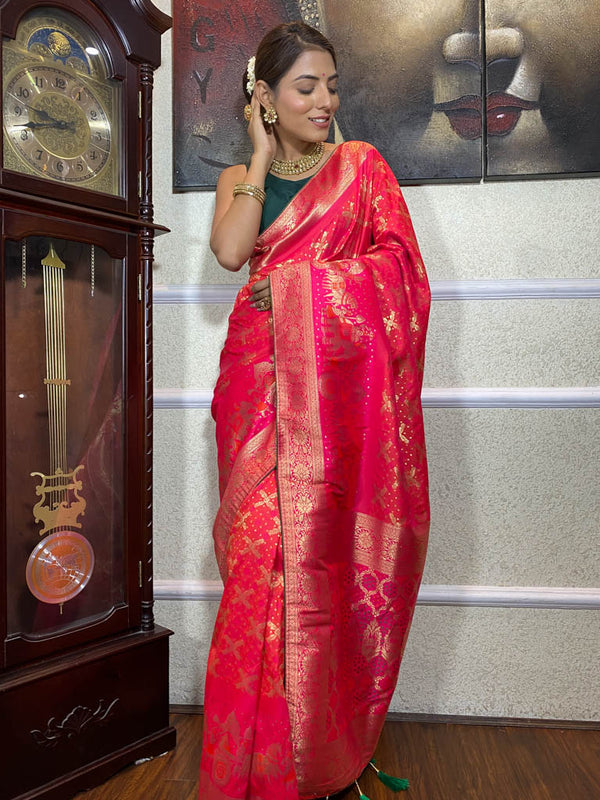 Carrot Red Banarasi Ghatchola Handloom Silk Saree