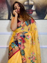 Tuscan Yellow Linen Sequined Saree