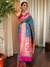 Cerulean Blue Patola Silk Saree