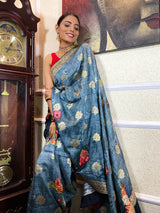 Azure Blue Designer Banarasi Silk Saree