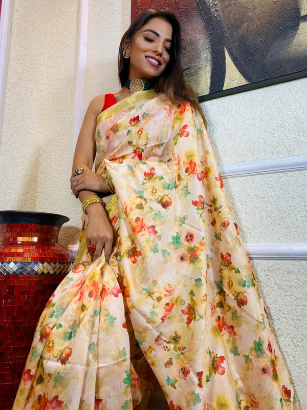 Pearl White Uppada Cotton Silk Saree