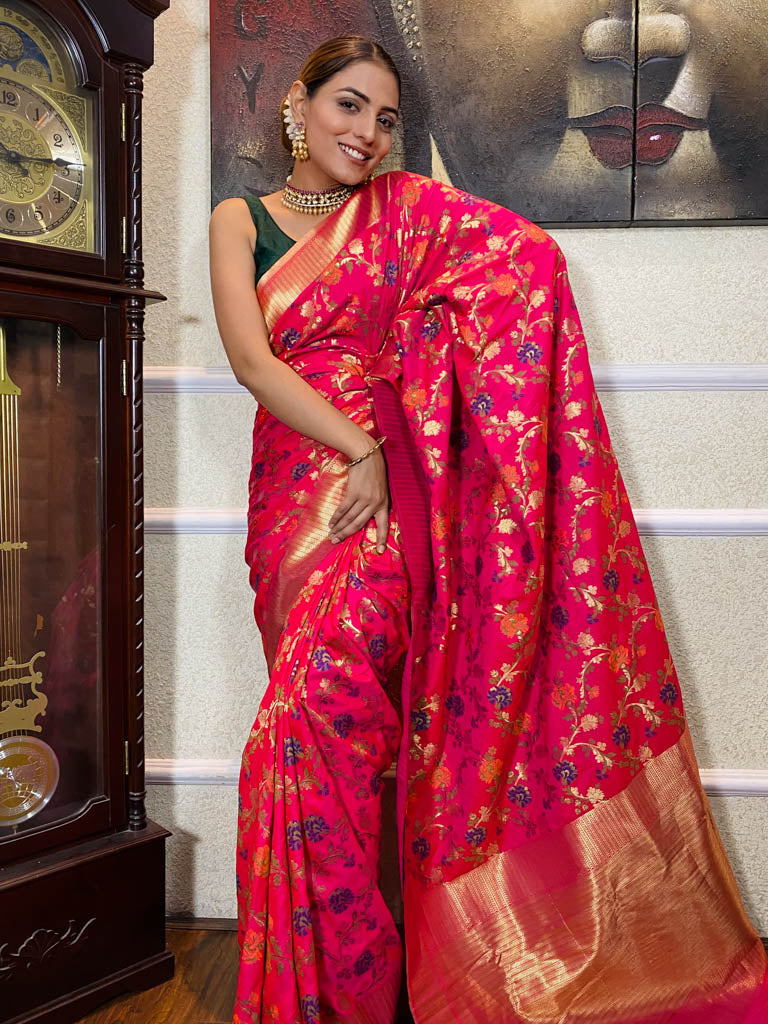 Queen Pink Banarasi Silk Saree