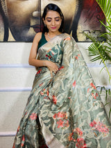 Basil Green Organza Silk Saree