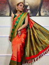 Scarlet Red Kanjeevaram Silk Banarasi Handloom Saree