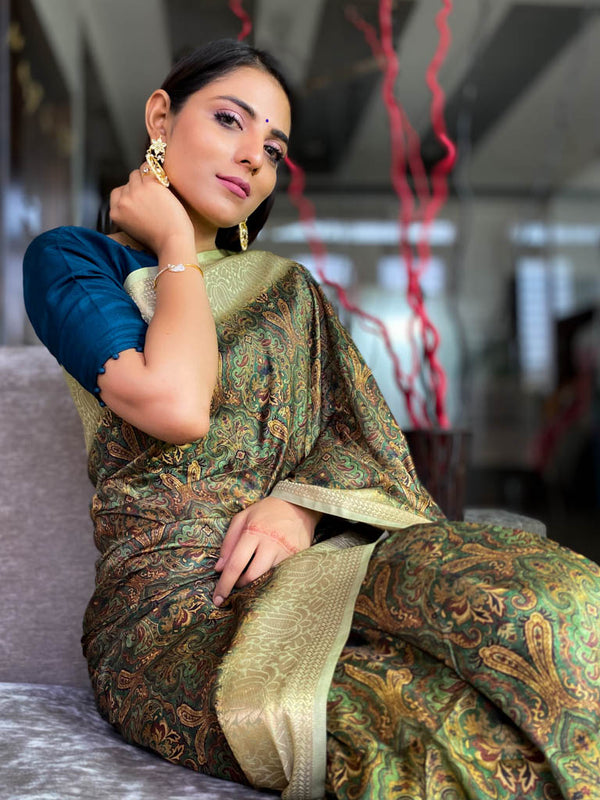Pine Green Uppada Cotton Silk Saree