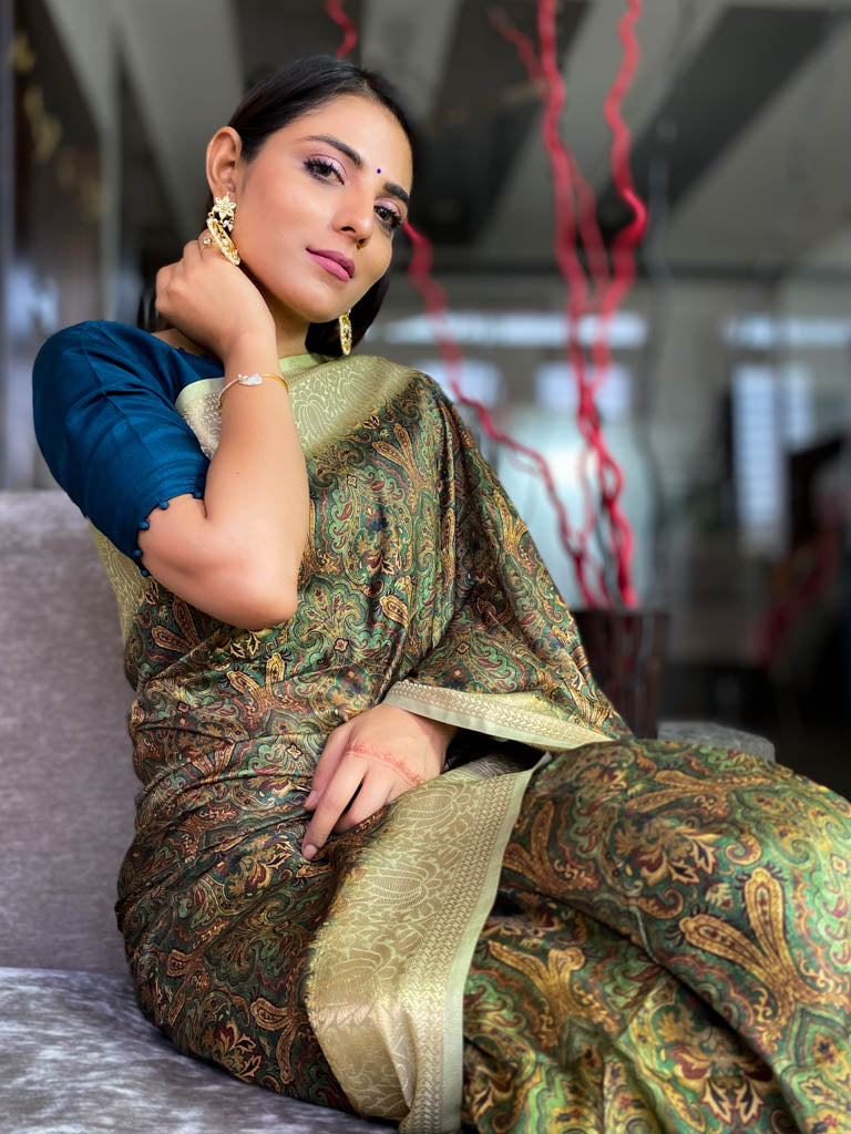 Pine Green Uppada Cotton Silk Saree