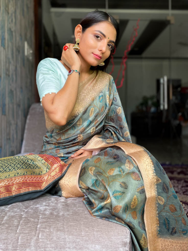 Sacramento Green Uppada Cotton Silk Saree