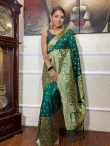 Peacock Green Banarasi Silk Saree