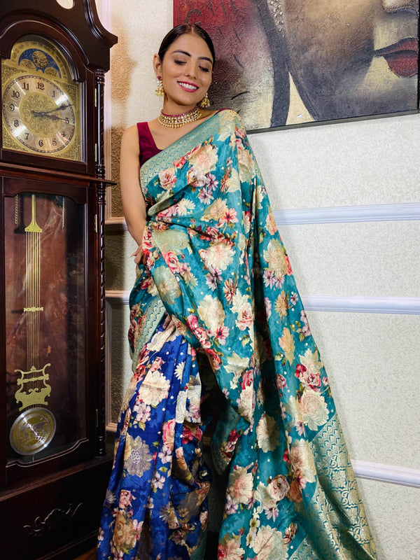 Ocean Navy Blue Designer Banarasi Silk Saree