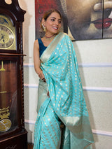 Pastel Blue Banarasi Silk Handloom Saree