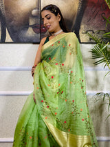 Parakeet Green Organza Silk Saree