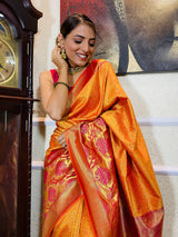 Mustard Gold Katan Silk Banarasi Handloom Saree