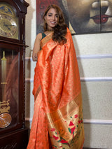 Pastel Peach Paithani Silk Saree