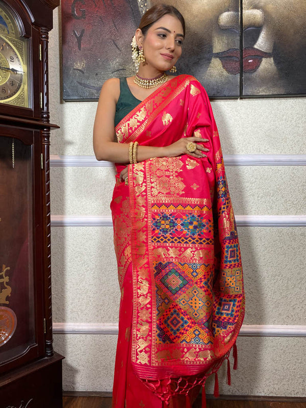 Queen Pink Banarasi Patola Silk Saree