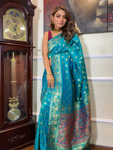 Turquoise Blue Woven Banarasi Silk Saree