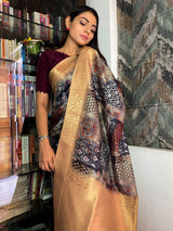 Berry Blue Uppada Cotton Silk Saree