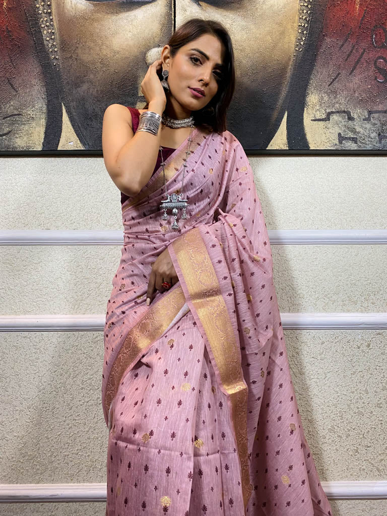 Blush Pink Uppada Cotton Silk Saree