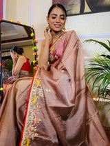English Brown Organza Crape Silk Saree