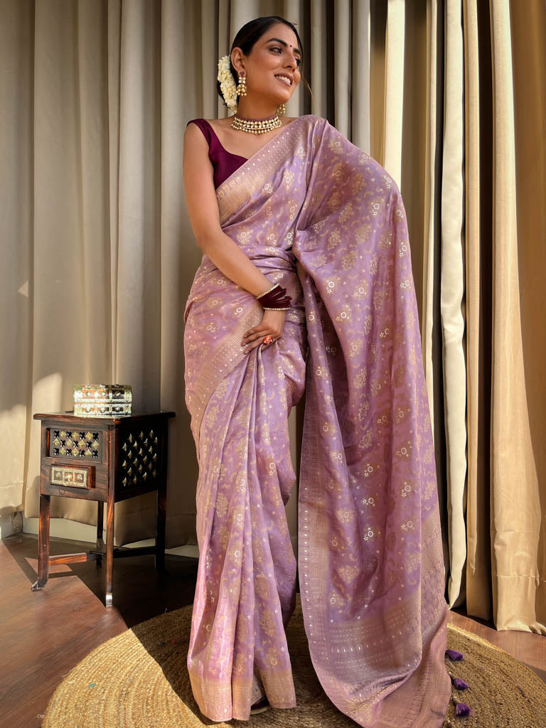 Lavender Purple Banarasi Uppada Silk Saree