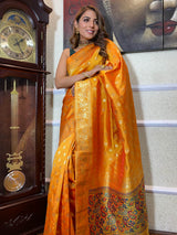 Mustard Yellow Banarasi Silk Saree