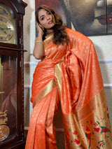 Pastel Peach Paithani Silk Saree
