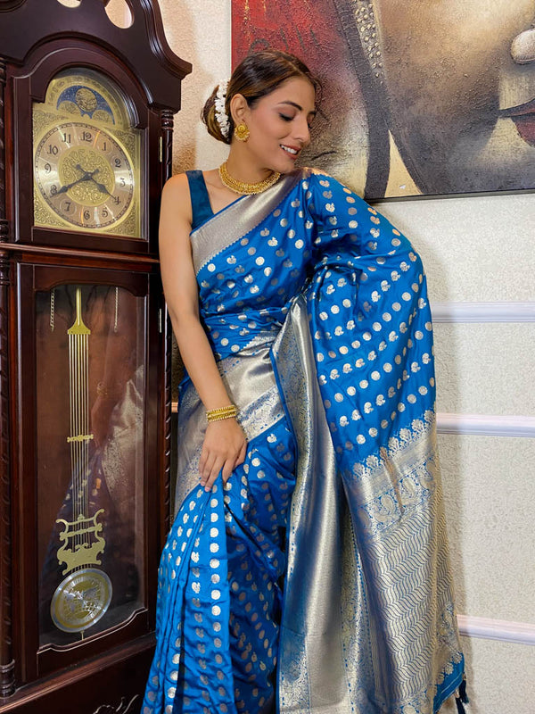 Azure Blue Banarasi Silk Handloom Saree