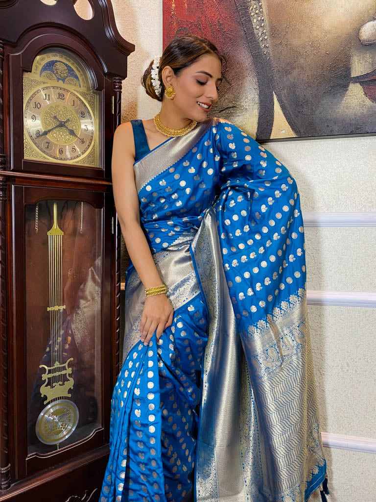Azure Blue Banarasi Silk Handloom Saree