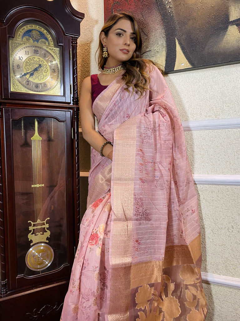 Taffy Pink Kora Silk Saree