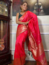 Punch Pink Banarasi Silk Saree