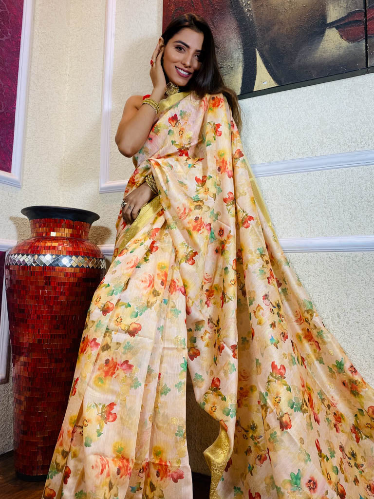 Pearl White Uppada Cotton Silk Saree