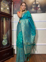 Turquoise Blue Banarasi Silk Saree