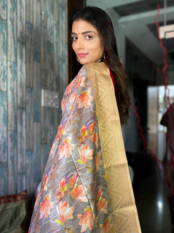Fossil Grey Uppada Cotton Silk Saree