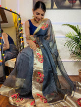 Millennium Grey Organza Silk Saree