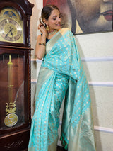 Pastel Blue Banarasi Silk Handloom Saree