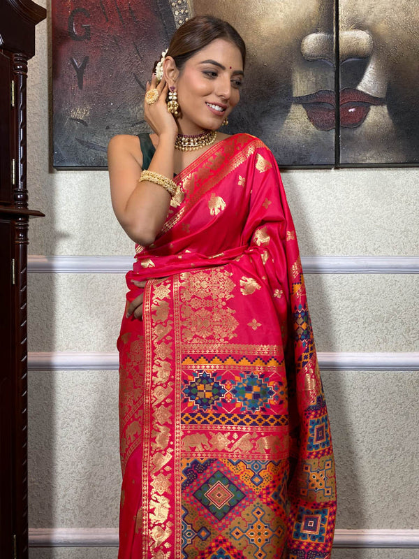 Queen Pink Banarasi Patola Silk Saree