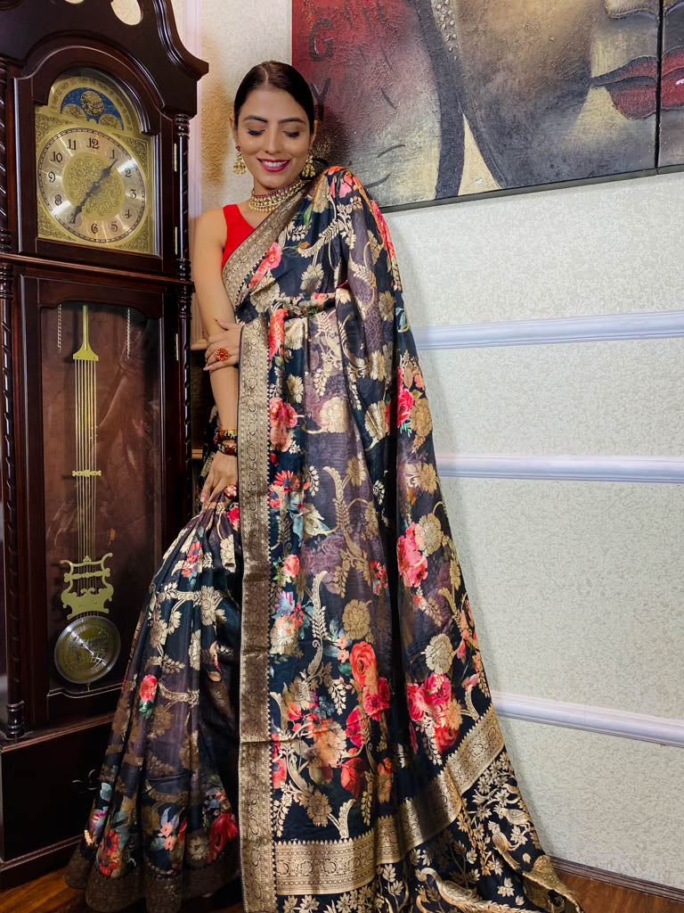 Spruce Blue Designer Banarasi Silk Saree