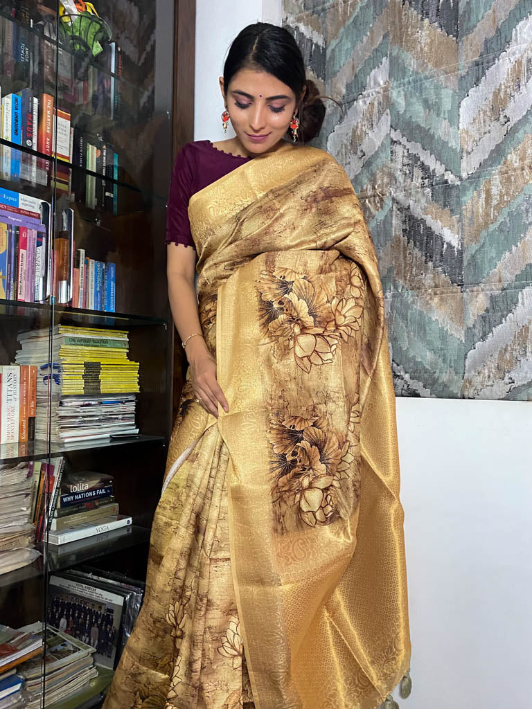 Medallion Golden Uppada Cotton Silk Saree