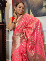 Punch Peach Banarasi Silk Handloom Saree